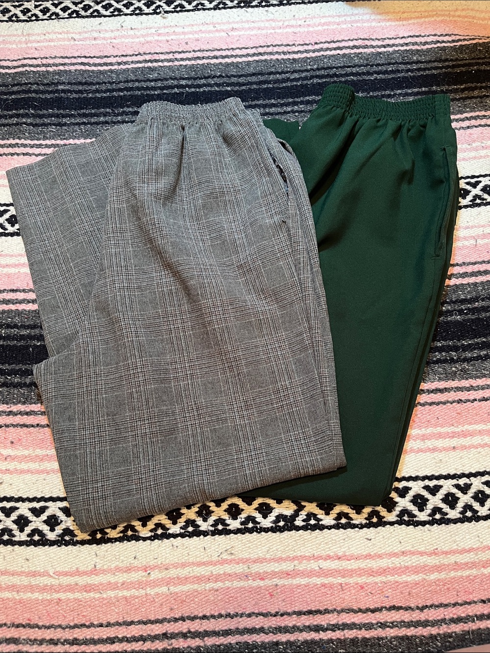 Alfred Dunner Gray Plaid & Dark Green Elastic Waist Pants